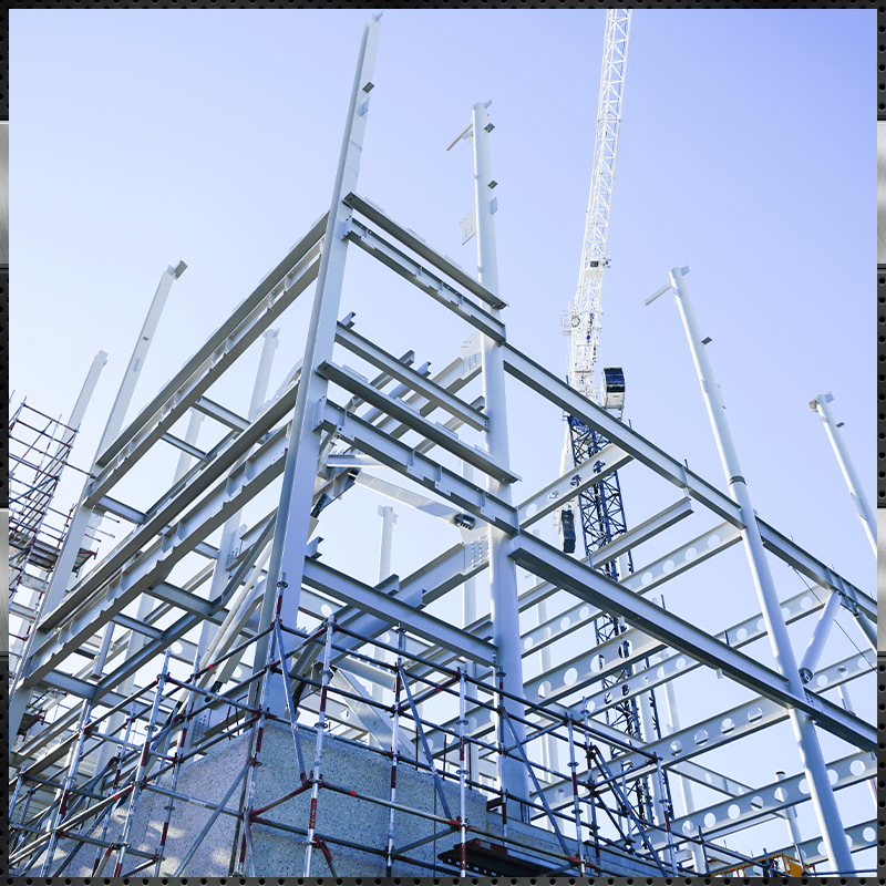 Steel frame construction and crane.